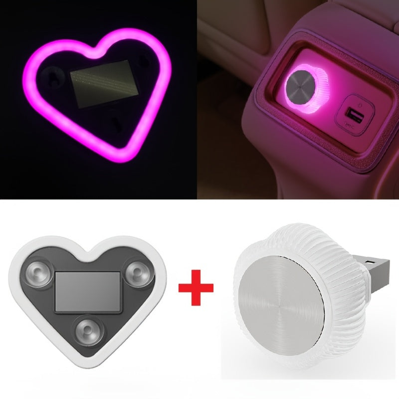 Car Interior LED Mood Lights – Heart & Flower Shaped Neon Ambient Light, USB Powered, Cute Car Window Decoration for Women Girls, Valentine's Day Car Accessories | Velora