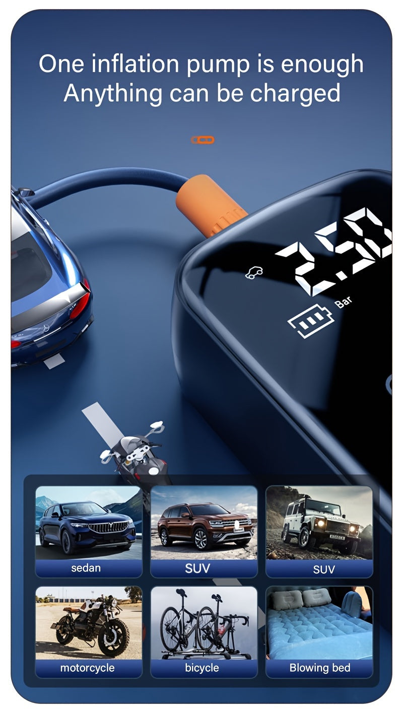 Portable Cordless Tire Inflator 150PSI Digital Display USB-C Rechargeable 4000mAh for Car Motorcycle Bike Ball