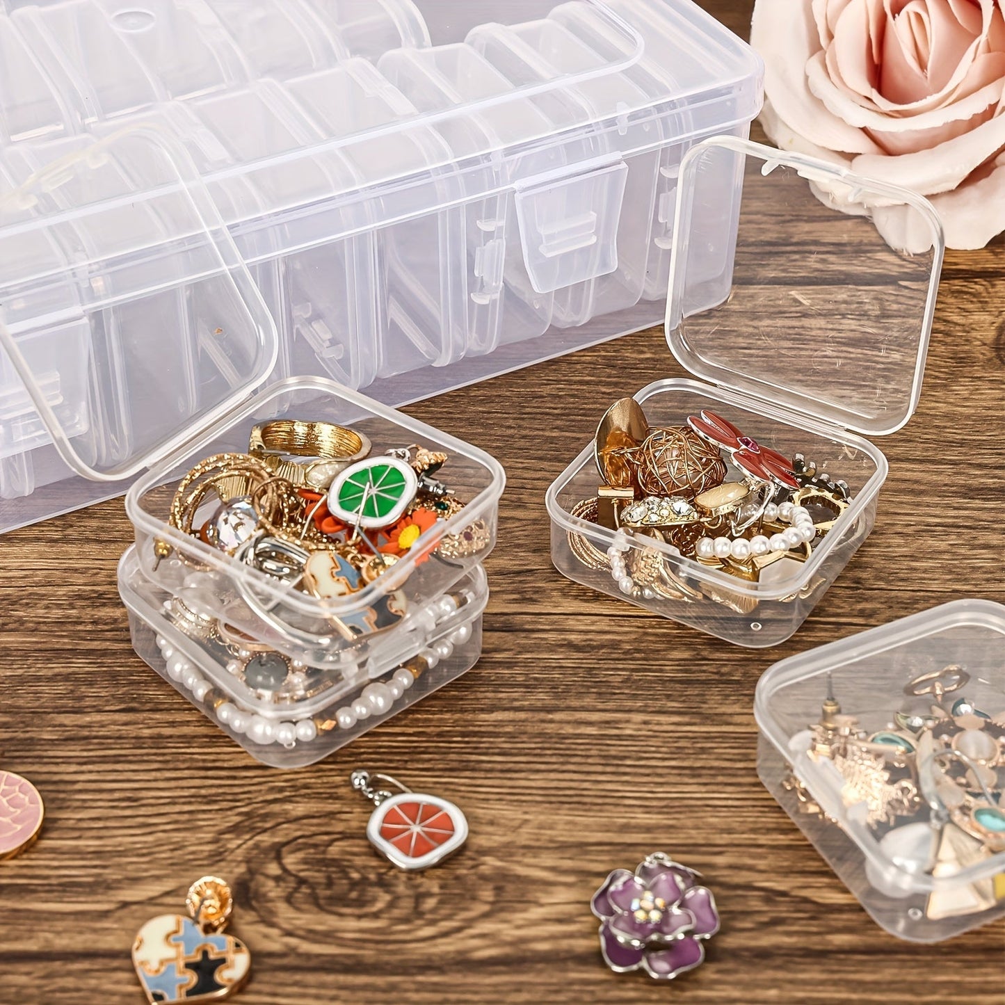 Clear Bead Organizer Box 30 Compartments Hinged Lid 3 or 5 Pack Storage Container for Jewelry Bracelet Making Craft Nail Art 8.8x6.7 Inch