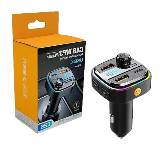 Bluetooth FM Transmitter for Car – BT 5.0, 48W QC3.0 & PD Fast Charge, Dual Microphone, 360° Bass, 2 USB + 1 USB-C Ports, Supports U Disk & AUX, Car Stereo Adapter – Black