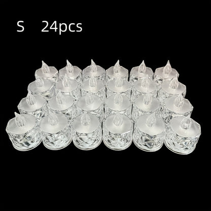 24pcs Crystal Pattern LED Flameless Candle Lights Battery Operated – Flickering Tea Light Set for Indoor Tabletop, Birthday, Wedding, Party & Festival Decoration – Safe Fireless Electronic Candles