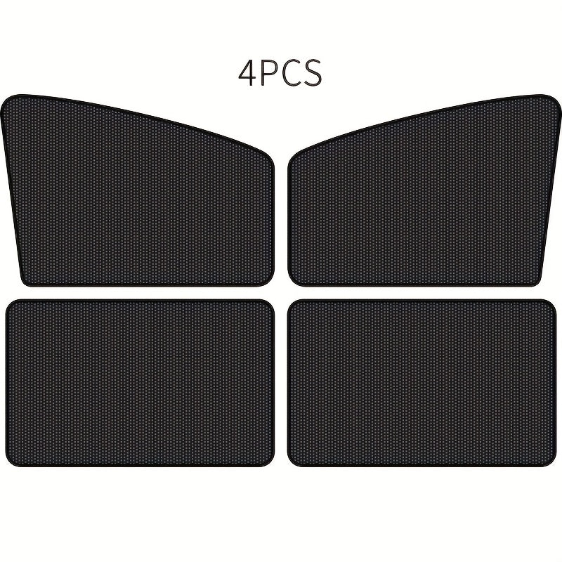 Magnetic Car Sunshade Curtains 4-Piece Set - Black Mesh UV Protection & Heat Insulation, Easy Install on Car Windows & Windshield, Universal Fit for Cars, SUVs & Trucks