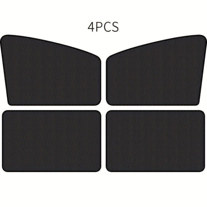 Magnetic Car Sunshade Curtains 4-Piece Set - Black Mesh UV Protection & Heat Insulation, Easy Install on Car Windows & Windshield, Universal Fit for Cars, SUVs & Trucks