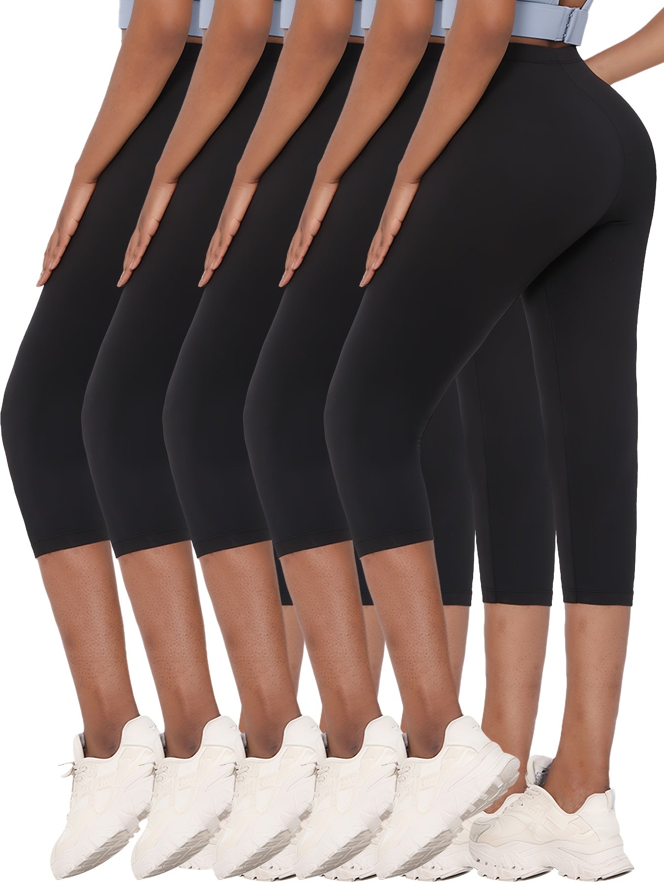 5 Pack Women's High-Elastic Capri Leggings – Opaque Non-See-Through 7/8 Length Workout Pants, 92% Polyester 8% Elastane Athletic Tights for Gym Running Yoga, Machine Washable, XS-XXL Mixed Colors