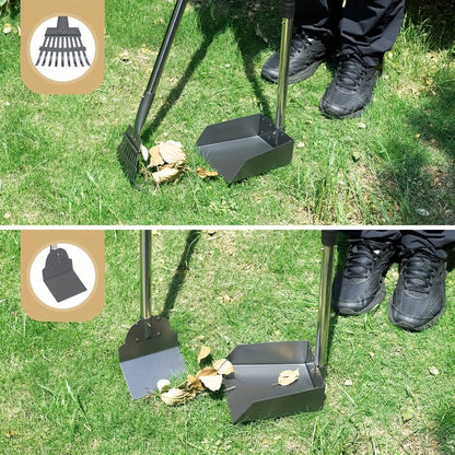 Stainless Steel Dog Pooper Scooper Set with Adjustable Long Handle – Rust-Proof Tray & Rake Pet Waste Removal Tool, No Bending, Easy to Clean, Ideal for All Dog Breeds, Outdoor Yard & Grass Use
