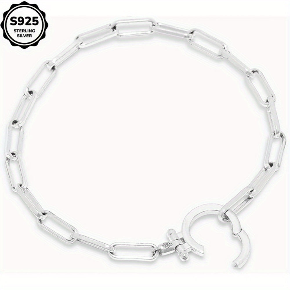 925 Sterling Silver Parker Link Bracelet for Women - Paper Clip Chain Iconic Buckle Elegant Luxury Boho Bracelet Gift for Wife Mom Friend - Valentine's Day Christmas Birthday