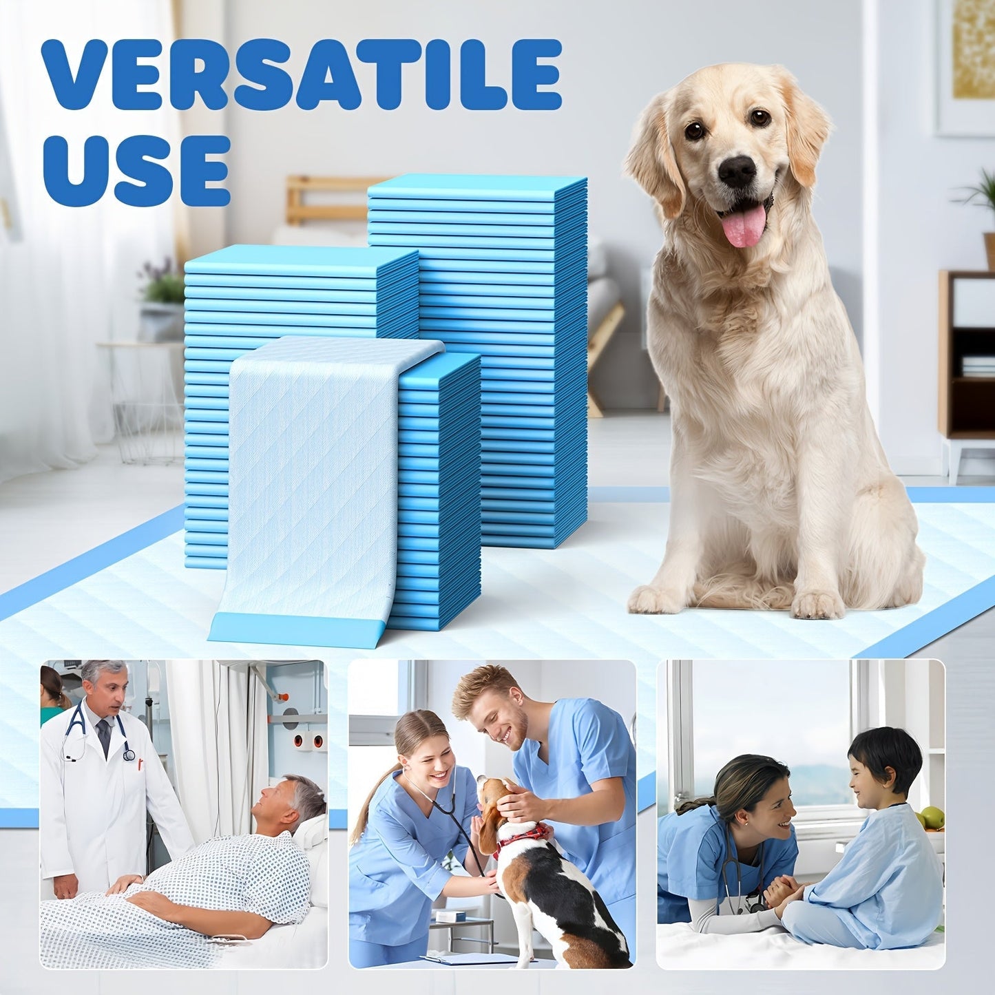 XL Dog Pee Pads 34x28 Inch 100 Count Disposable - Super Absorbent Leak-Proof Odor Control Training Pads for Puppies Large Dogs and Elderly Dogs, Extra Large Potty Pads for Indoor Use, Blue