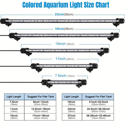 Submersible LED Aquarium Light Multicolor Underwater Fish Tank Light 7.5" to 35" - Multiple Sizes 9 to 66 LEDs for Freshwater Saltwater Aquarium Decoration