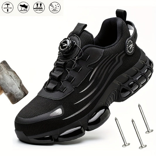 Men's Breathable Work Shoes - Durable Safety Shoes with Reflective Stripes, Lightweight Cushioned Sole for Industrial, Construction and Casual Wear, Available in Black and Grey, Sizes US 6 to 11