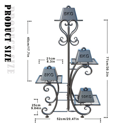 4 Tier Metal Plant Stand Indoor Outdoor Wrought Iron Corner Flower Pot Holder Display Rack Organizer for Garden Patio Balcony Lawn Office Planter Shelf Black