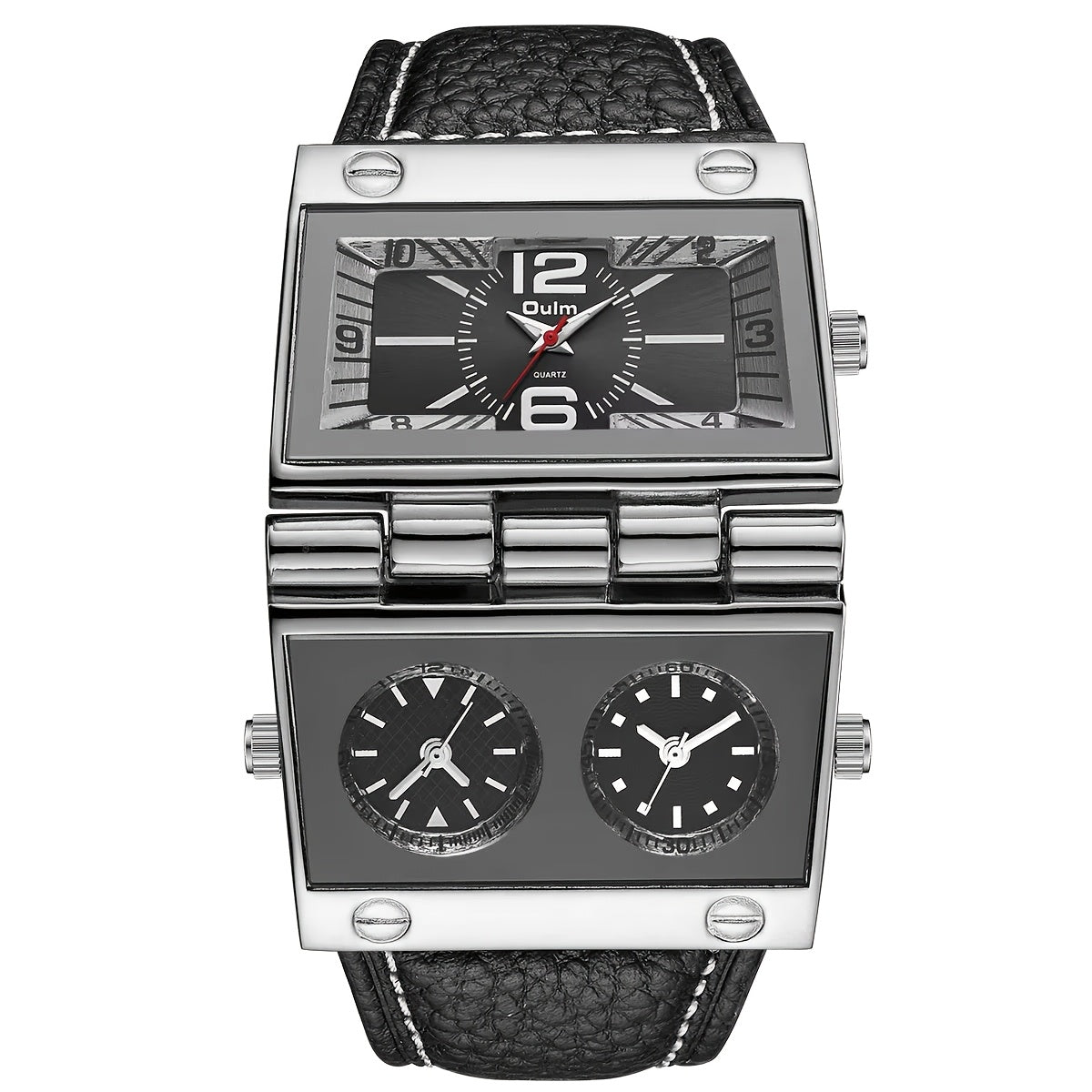 Men's Luxury Sports Quartz Watch with Dual Time Zone Display - Analog Pointer Alloy Case Faux Leather Strap Battery Powered Wristwatch for Men, Business Casual & Outdoor Gift