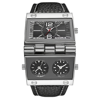 Men's Luxury Sports Quartz Watch with Dual Time Zone Display - Analog Pointer Alloy Case Faux Leather Strap Battery Powered Wristwatch for Men, Business Casual & Outdoor Gift