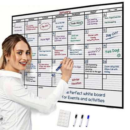 A3 Large Erasable Whiteboard Calendar – Reusable Dry Erase Monthly & Weekly Wall Planner for Office, Home & School, Includes Markers, Family Schedule, Gym & Yoga Planner