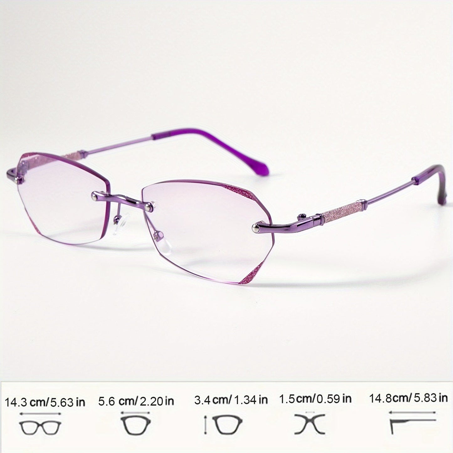 3-Pack Women's Rimless Reading Glasses with Diamond-Inlaid Edges Anti-Glare Lenses Lightweight PC Frame +1.0 to +4.0 Diopters for Phones Computers Books Christmas Gift