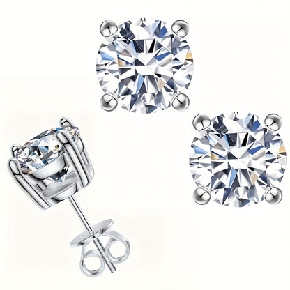 Moissanite Stud Earrings 8mm 2CT Each S925 Sterling Silver Screw Back – Diamond Alternative Brilliant Sparkle Earrings for Women Wedding Anniversary Birthday Gift Silver Gold