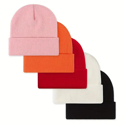 5-Pack Unisex Knit Beanie Hats for Men & Women - Warm Windproof Soft Acrylic Skull Caps for Winter Skiing Outdoors & Everyday, Lightweight Stretchy Cuffed Beanies Multipack, Great Gift