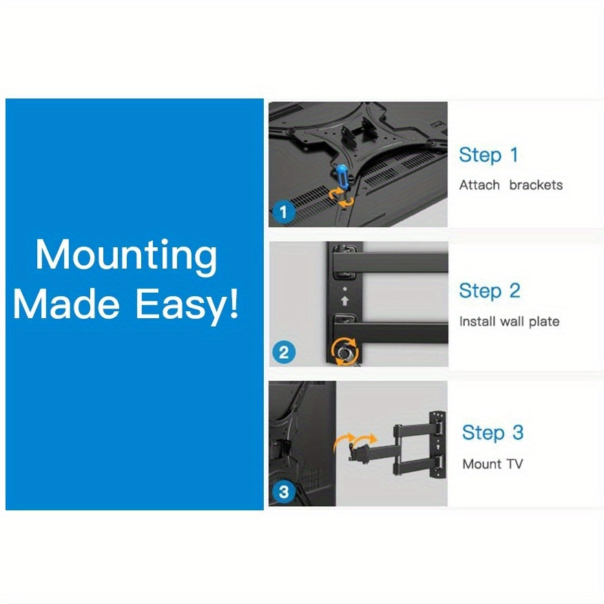 Full Motion TV Wall Mount for 26-60 Inch TVs Up to 77 lbs Swivel Tilt Extension Arm Stainless Steel TV Bracket Max VESA 400x400mm Fits Most Flat Curved Screen TVs