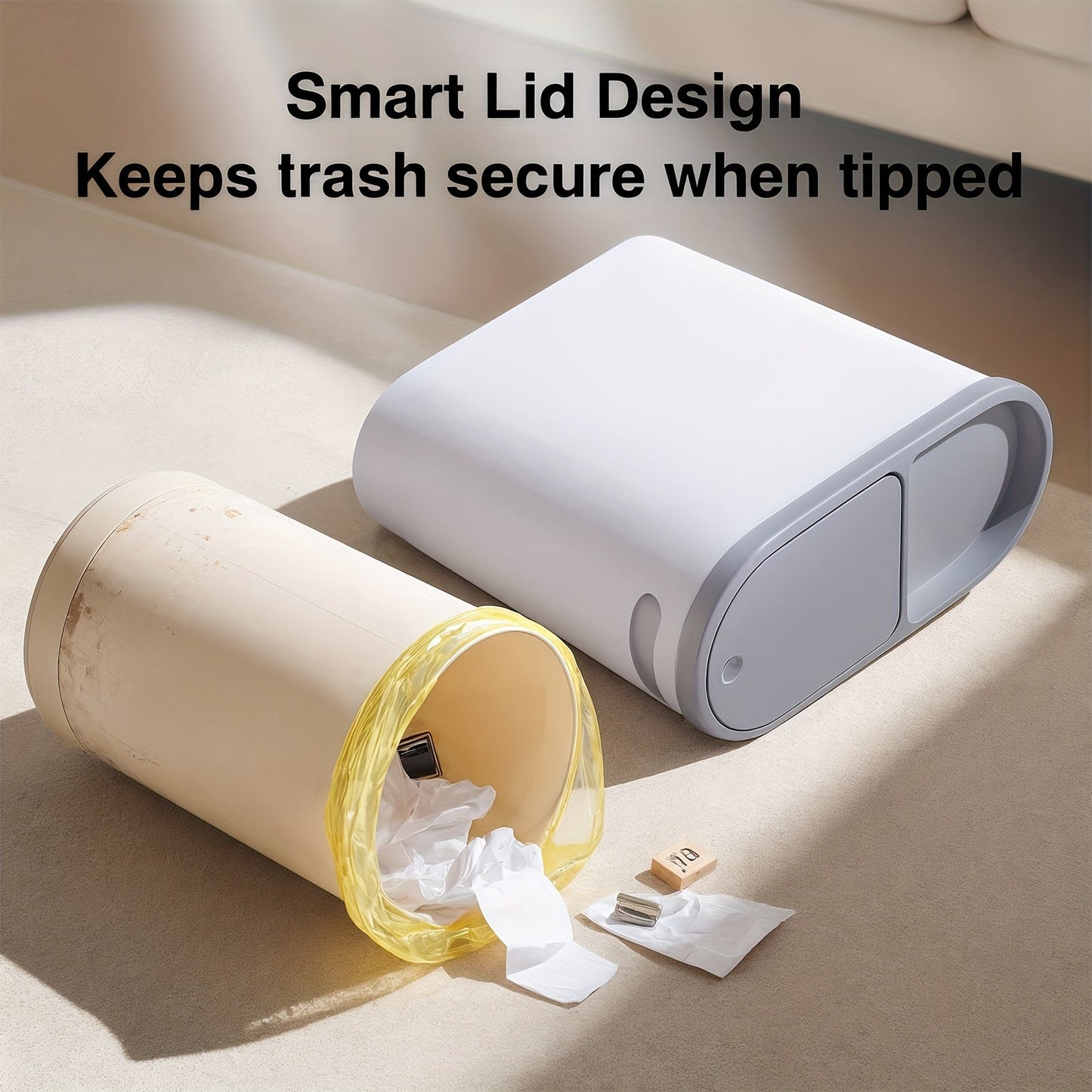 Small Bathroom Trash Can with Built-In Handles 2/1 Pack – Rustproof Plastic Wastebasket, Space-Saving Design for Bathroom, Laundry Room & Home Office, Includes Trash Bags
