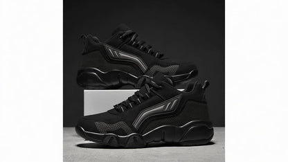 Men's Lace-Up Sneakers – Thick Cushioned Platform Walking Shoes, Non-Slip Rubber Sole, Low-Top Design, Black White Orange, All-Season Casual & Dress Footwear for Everyday, Office, Formal Events | Velora