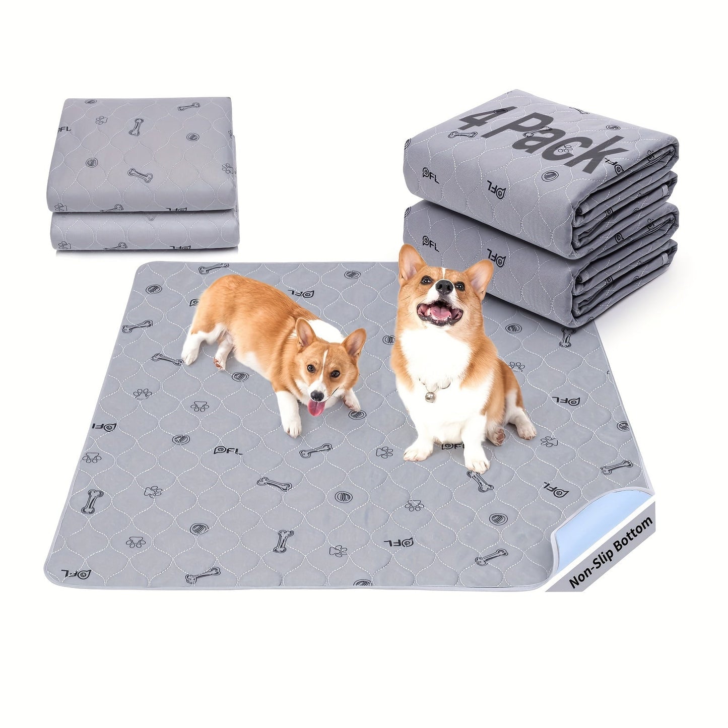 Washable Reusable Dog Pee Pads with Bone Print – Non-Slip Leakproof Absorbent Puppy Training Pads, Machine Washable Whelping Pads for Couch Crate Playpen Potty Training, Multiple Sizes