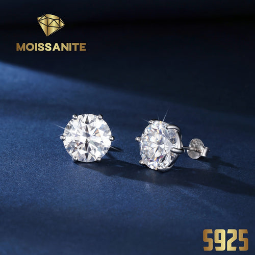 Moissanite Stud Earrings D Color VVS Brilliant Round Cut S925 Sterling Silver – 1CT to 10CT Options, Velvet Pouch & Polishing Cloth Included, Perfect Birthday, Christmas & Valentine’s Day Gift (4.25g)