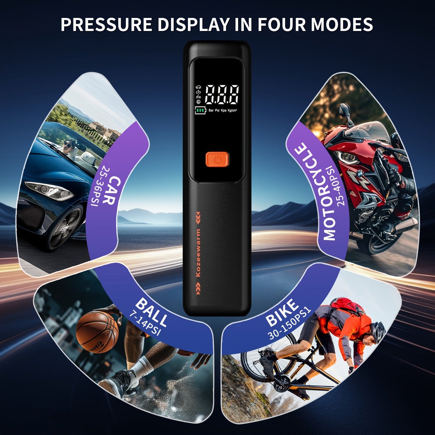 Cordless Tire Inflator Portable Air Compressor with Digital Pressure Gauge, USB Rechargeable, 3X Fast Inflation for Car, SUV, Truck, Bike, Motorcycle, Ball & Sports Equipment – Compact Auto Air Pump