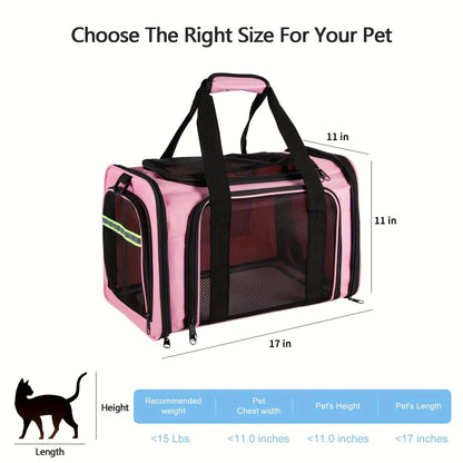 Airline Approved Pet Carrier Soft Sided – TSA Approved Collapsible Travel Bag for Small Dogs, Cats & Kittens Under 15 lbs, Fits Under Airplane Seat