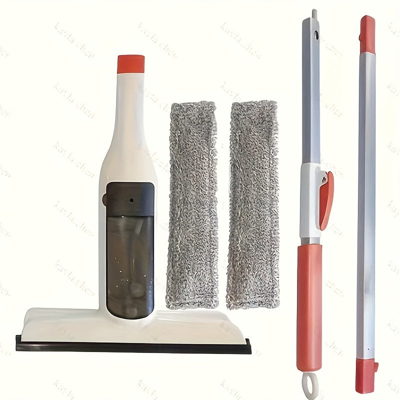 3-in-1 Glass Cleaning Kit with Durable Metal Pole Squeegee and Scraper for High Windows Shower Doors Car Windshields – Streak-Free Home Cleaning Tool