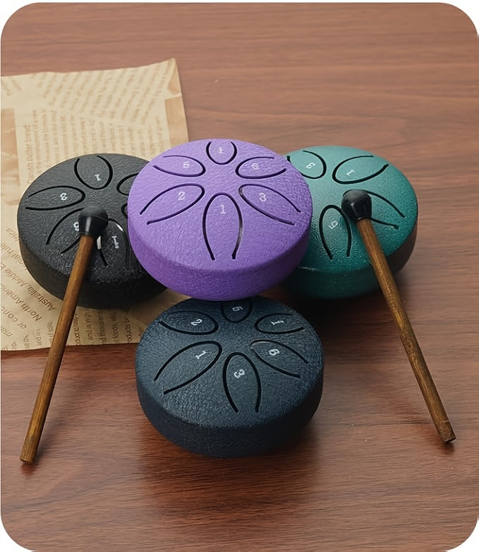 Mini Steel Tongue Drum 3 Inch 6-Tone – Beginner Handheld Carbon Steel Percussion Instrument, Includes Drumsticks, Sheet Music & Learning Guide, Perfect for Meditation, Gifts, Weddings & Holidays – Multiple Colors