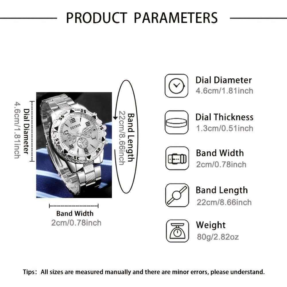 2-Pack Men's Quartz Watch Set – Stainless Steel Case & Silicone Strap, Classic Round Dial, Casual & Business Wear, Sporty Style Wristwatch Gift Set for Men, Sets A B C D Available
