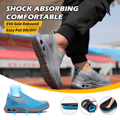 Steel Toe Work Shoes for Men Slip-On Lightweight Safety Sneakers Puncture-Resistant Non-Slip for Construction Warehouse Restaurant Black Grey Blue US 5.5-14