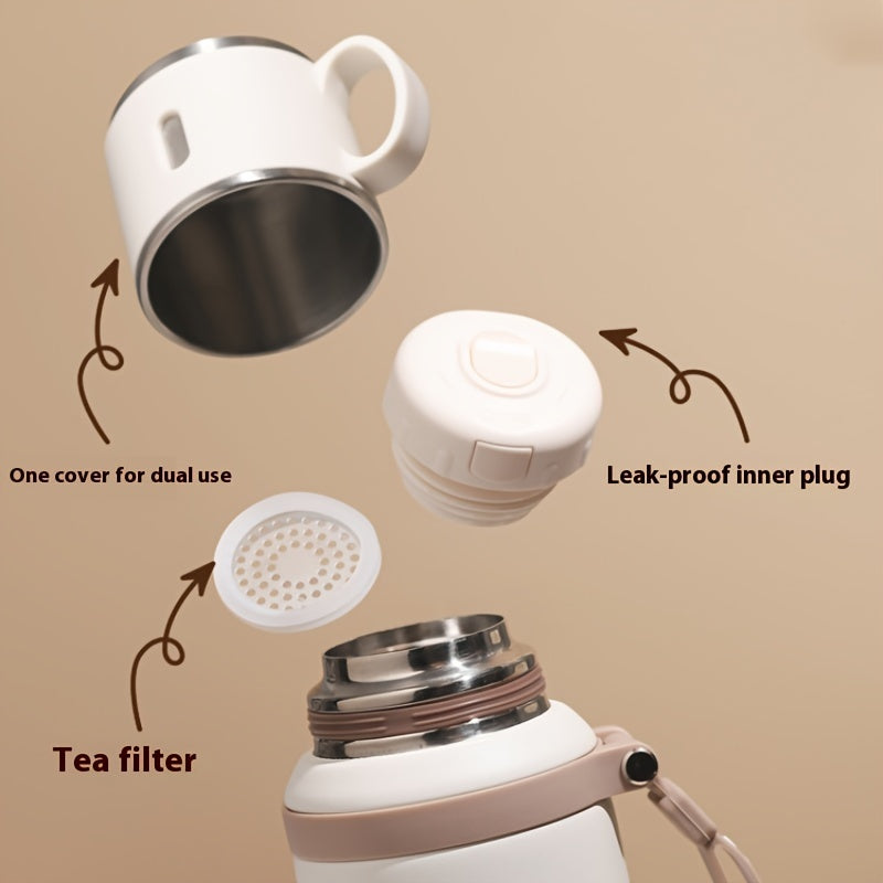 600ml Stainless Steel Tumbler Double Wall Vacuum Insulated Leak-Proof Lid with Handle Cleaning Brush Included Hot Cold Drinks Travel Office Gym Outdoor Water Bottle 20oz