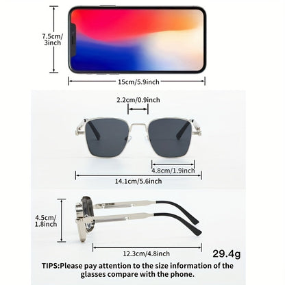 Retro Steampunk Square Sunglasses for Men & Women – Vintage Metal Frame Gradient Green Lenses UV400 Protection, Party Streetwear Festival Eyewear with Case & Cloth, Unique Gift Idea