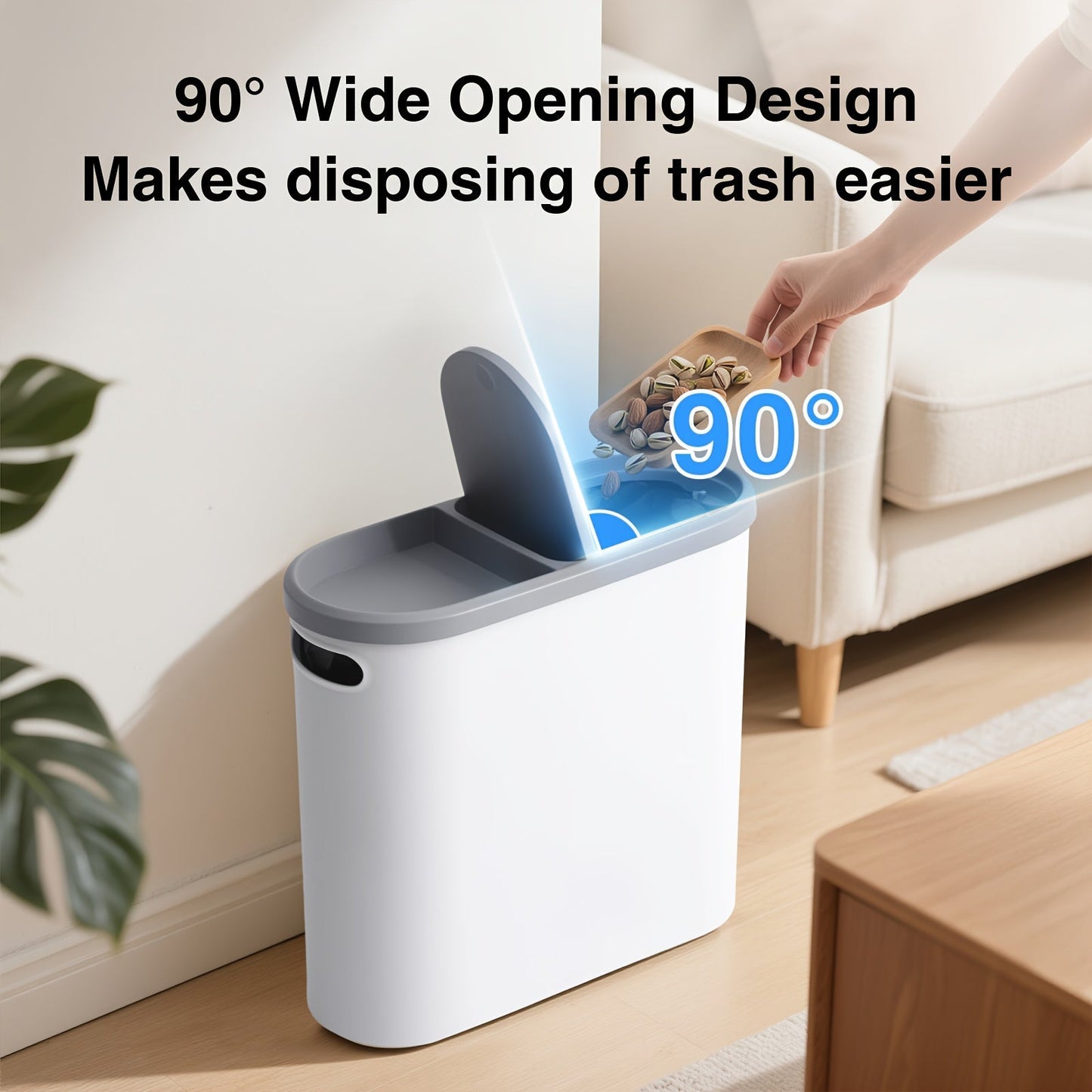 Small Bathroom Trash Can with Built-In Handles 2/1 Pack – Rustproof Plastic Wastebasket, Space-Saving Design for Bathroom, Laundry Room & Home Office, Includes Trash Bags
