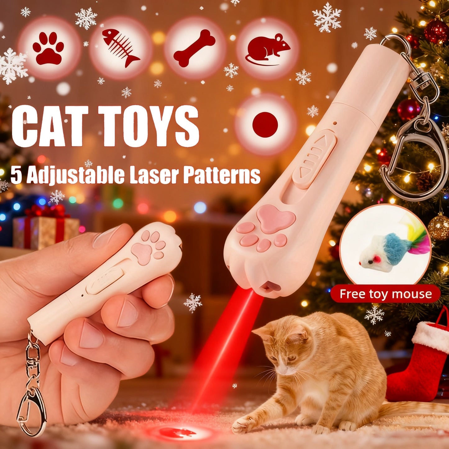 7-in-1 Interactive Cat Teaser Toy USB Rechargeable – 7 Play Modes for Indoor Cats & Dogs, Chasing Exercise Toy, Includes Free Bonus Mouse Toy, Great Christmas & Birthday Gift for Pets