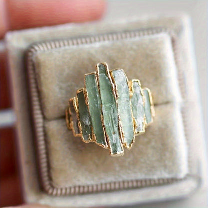 Bohemian Style Women's Ring with Metal Edge Inlay – Boho Vintage Natural Stone Look Ring for Daily Wear, Valentine's Day, Festival & Holiday Gifts, Available in Sizes 6-11