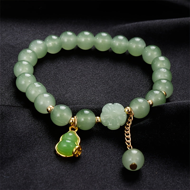 Bead Bracelet Set 7 Pieces for Women & Men – Butterfly & Lily Pendant Imitation Jade Retro Chinese Style Stackable Bracelets, Elegant Boho Wrist Jewelry Gift for Birthday Anniversary Valentine's Day