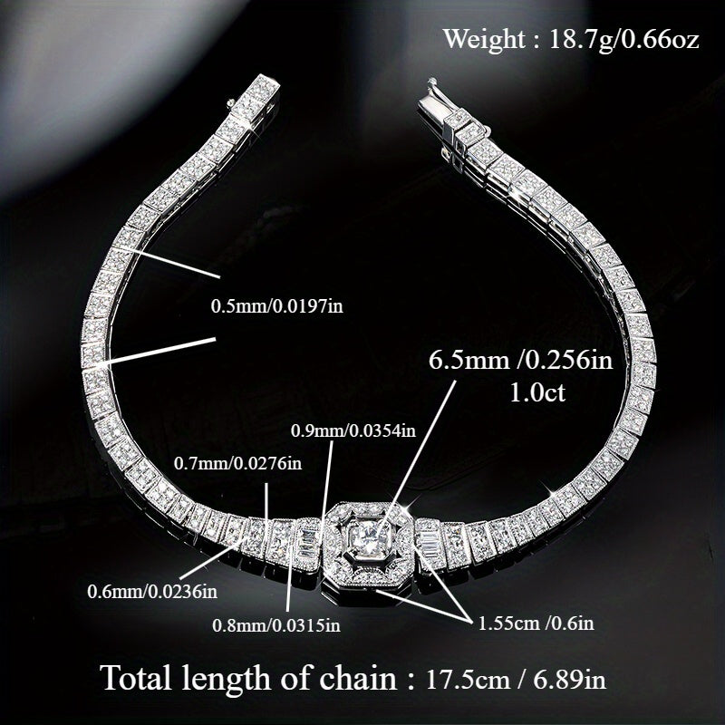 925 Sterling Silver Moissanite Bracelet for Women & Men – Sparkling Luxury Jewelry for Engagement, Wedding, Anniversary, Mother's Day, Holiday Gifts – Elegant Korean Style Daily Wear Bracelet (19.55G)