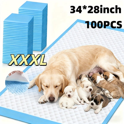 XXXL Disposable Dog Pee Pads 100 Pack Six-Layer Thickened Super Absorbent Leak-Proof Puppy Training Pads Large Pet Wee Pads Odor Control Tear-Resistant Indoor Outdoor Use Dog Supplies