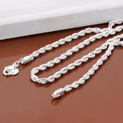 925 Silver Plated Twisted Rope Chain Necklace Unisex Stainless Steel Simple Tribal Style 18-30 Inch - Daily Party Wear All Season Jewelry Gift for Men Women Valentine's Day