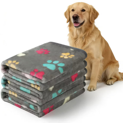 Soft Coral Fleece Pet Blankets for Dogs and Cats 3-Pack - 100% Polyester Paw Print Design Machine Washable, All-Season Throw Blanket for Small Medium Large Breeds, Cozy Pet Bed Cover