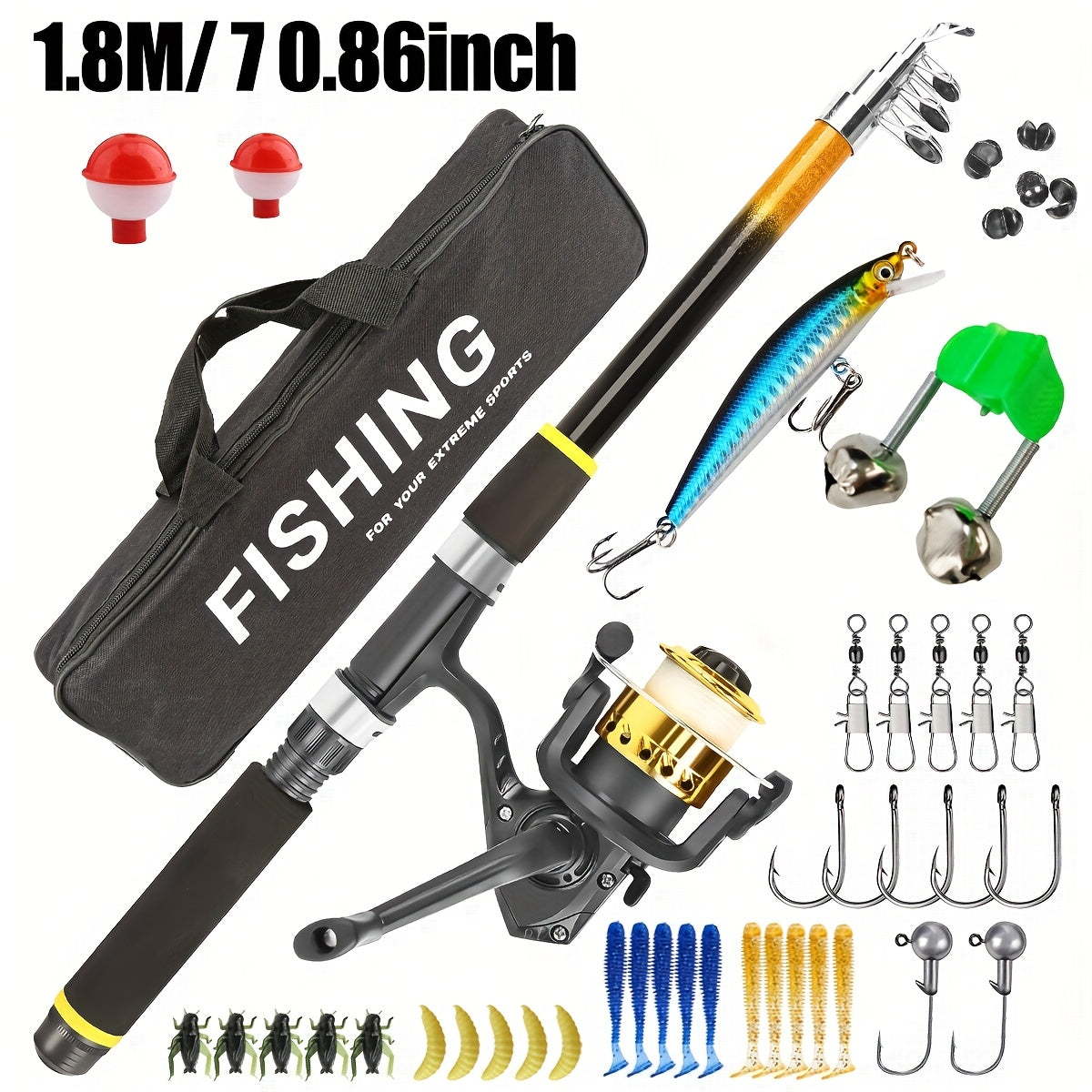 Fishing Rod and Reel Combo Complete Beginner Kit – Medium Light Spinning Rod with Hard & Soft Baits, Ambidextrous Reel, Tackle Included, Full Starter Set for Adults & Kids