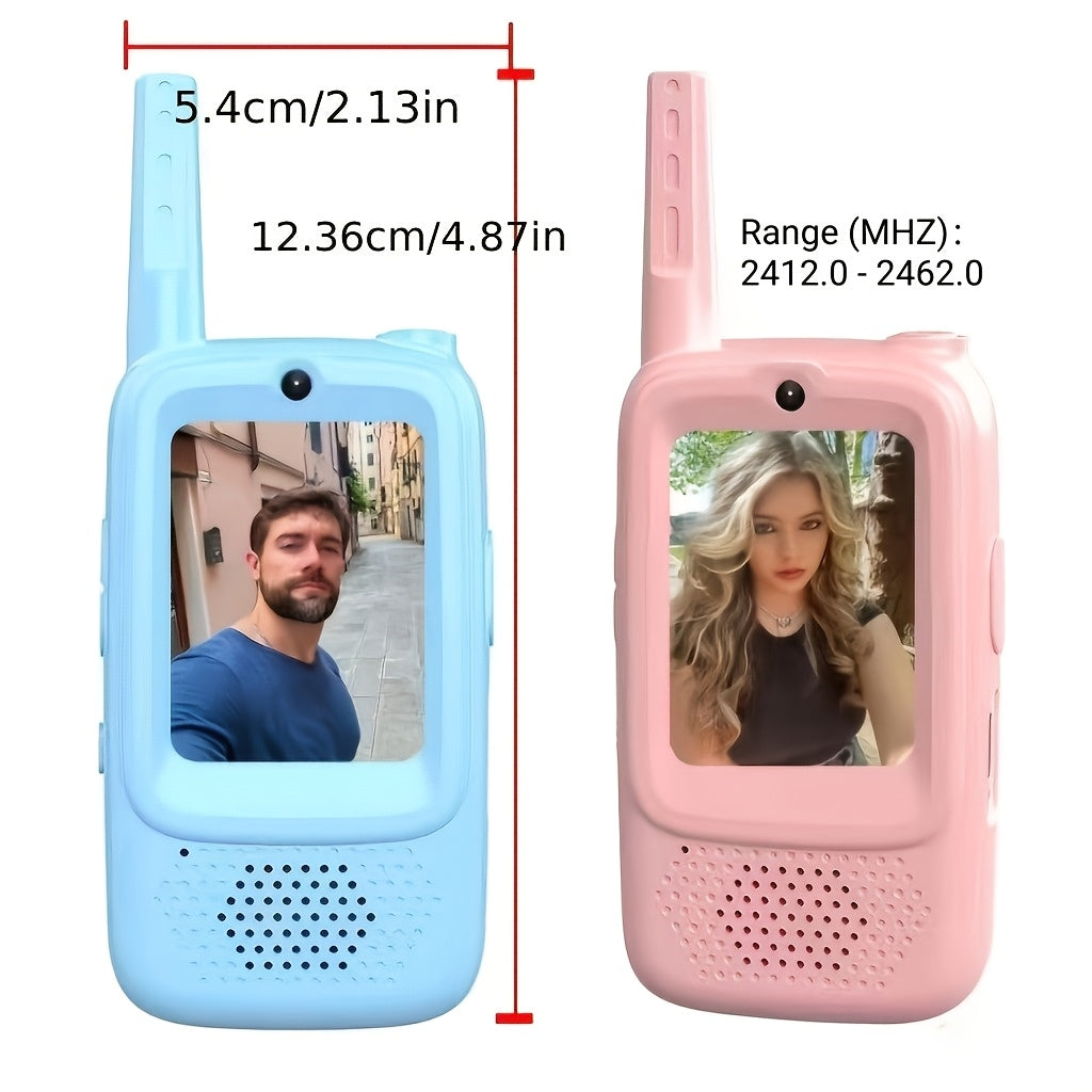 2-Pack Video Walkie-Talkie Set with HD Camera and Voice Changer UHF Handheld Two-Way Radio Wireless Communication for Outdoor Camping Travel Couple Gift Birthday Valentine Christmas