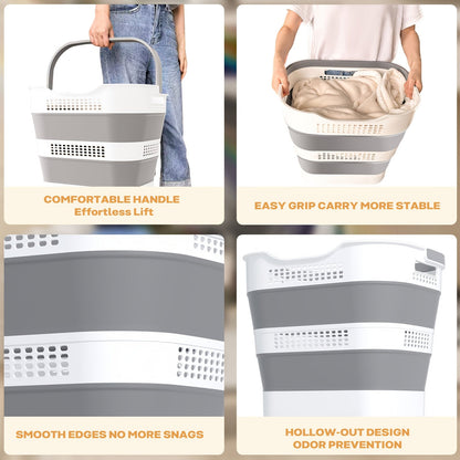 Collapsible Laundry Basket 43L Foldable Pop-Up Hamper with Handles – Durable Plastic Space-Saving Storage Container & Organizer for Laundry Room, Bedroom, Dorm & Small Spaces