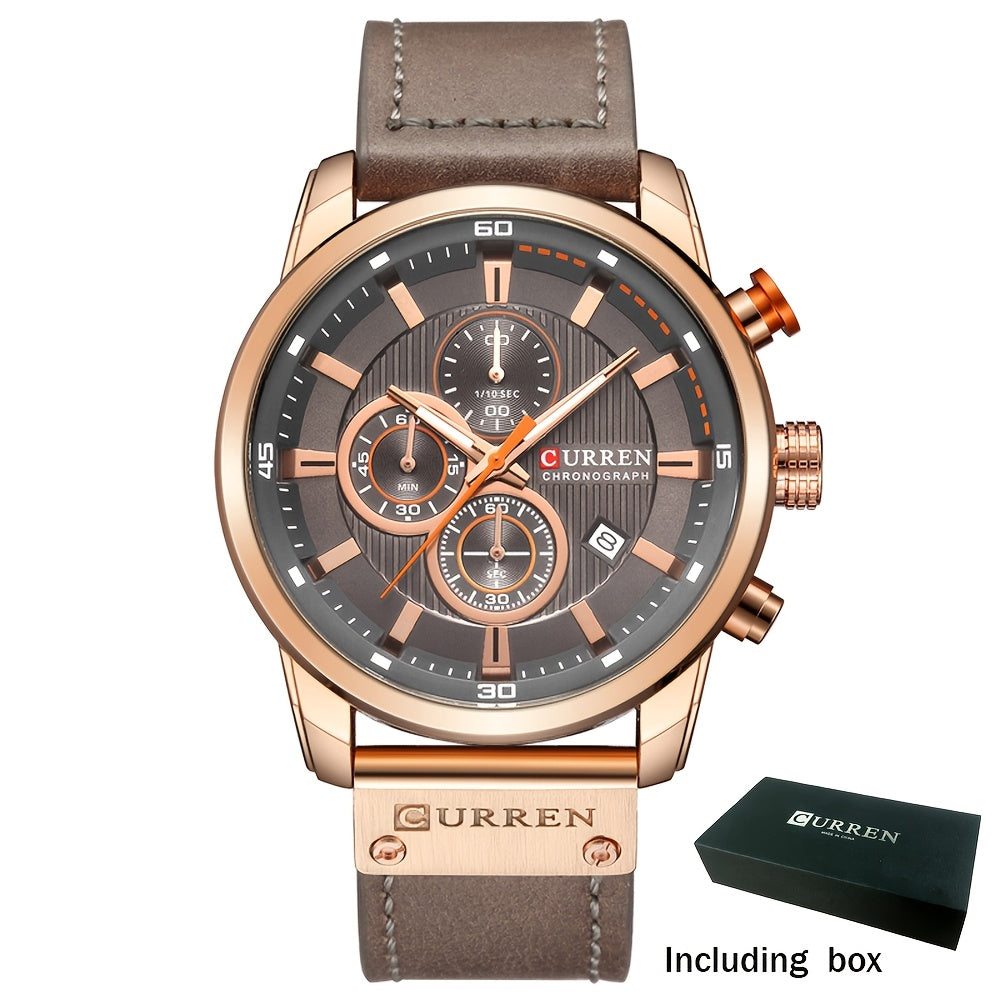 Men's Chronograph Sport Quartz Watch with Date Display – Stopwatch Wristwatch for Men 6 Colors Brown Blue Black Grey Casual Business Everyday Watch Gift