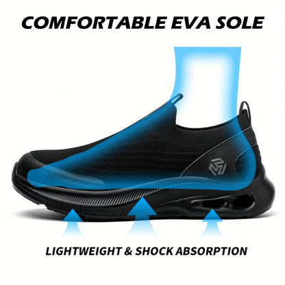 Steel Toe Work Shoes for Men Slip-On Lightweight Safety Sneakers Puncture-Resistant Non-Slip for Construction Warehouse Restaurant Black Grey Blue US 5.5-14