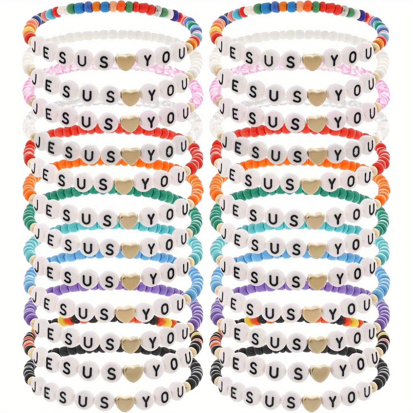 24pc Christian Friendship Bracelet Set – Handmade Clay Bead Jesus Love You Bracelets, Bulk Religious Jewelry for Christmas, Easter, Church Events & Faith-Based Gifts