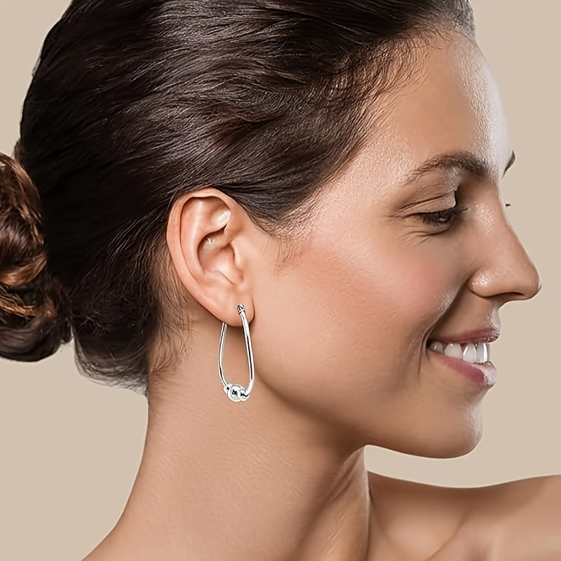 S925 Sterling Silver 3-Bead Hoop Earrings for Women – 18mm Hypoallergenic Pendant Bead Ring Earrings with Gift Box, Perfect Holiday & Birthday Gift