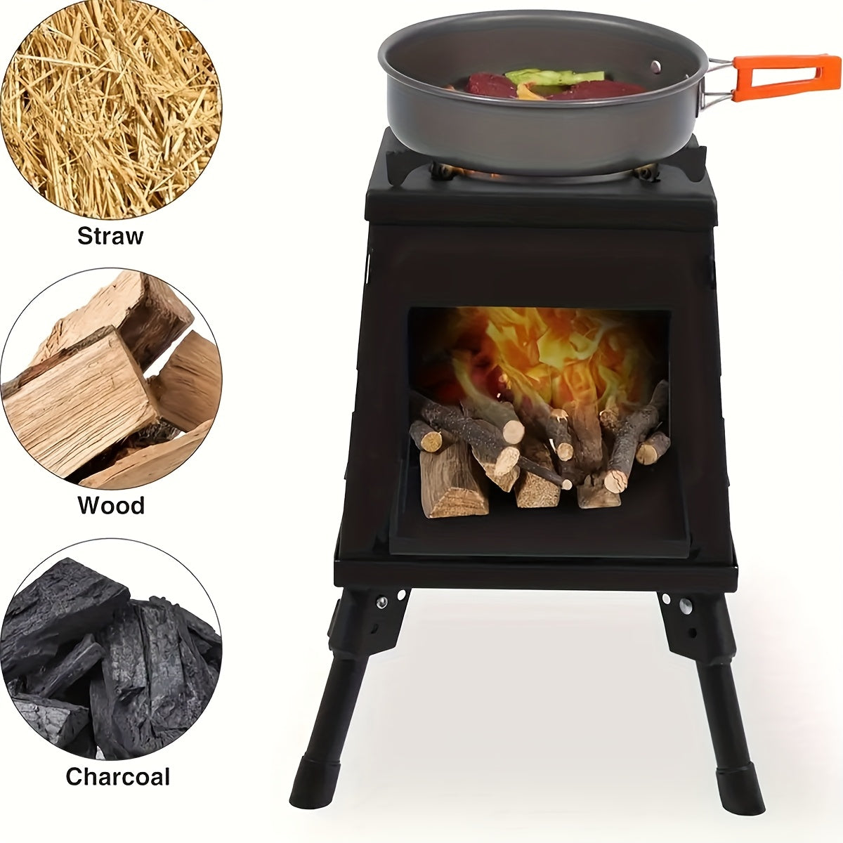 Portable Wood Burning Camp Stove with BBQ Scissors - Lightweight Outdoor Hiking Cookstove & Picnic Grill Set for Travel Camping