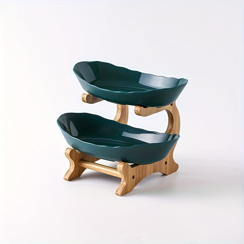 2-3 Tier Fruit Bowl Stand Kitchen Counter Organizer | Tiered Fruit Basket Bread Tray Candy Display | Space-Saving Countertop Storage | Easy Assembly | White Green | Birthday Housewarming Gift